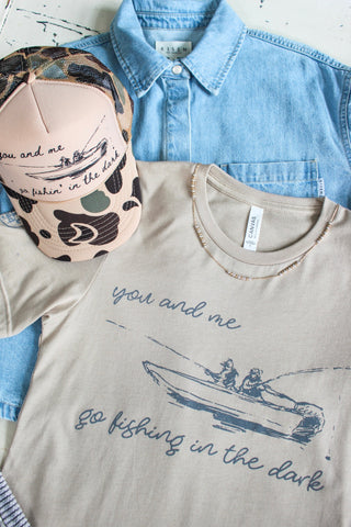 Fishin’ In The Dark Trucker Hat • Camo/Tan