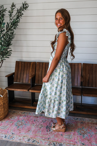 Romantic Revival Floral Midi • Blue