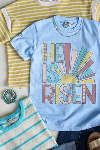 He Is Risen Sunrise Graphic Tee • Light Blue