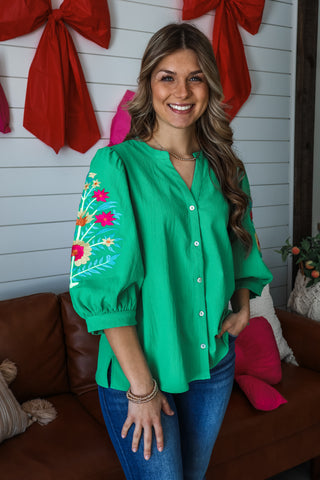 Petal Paradise Embroidered Top • Green