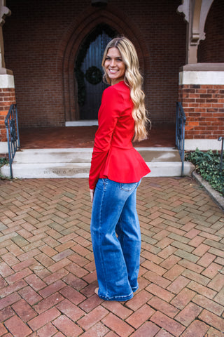 Time After Time Peplum Top • Red