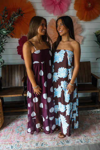 Floral Escape Strapless Maxi • Brown/Blue