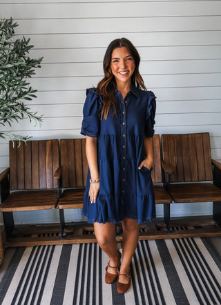 Fall Frills Ruffle Dress • Dark Indigo