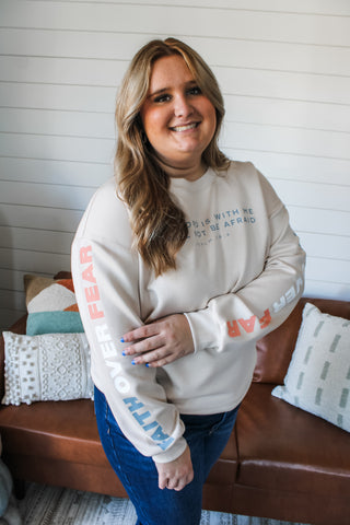 Faith Over Fear Scuba Sweatshirt • Beige - PLUS