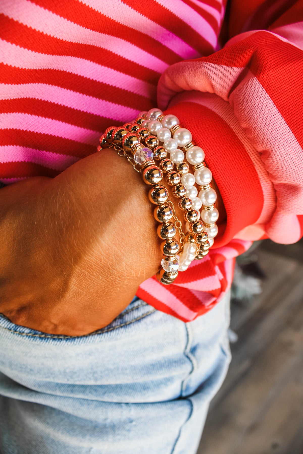 Tinseltown Pearl Bracelet Set • Gold