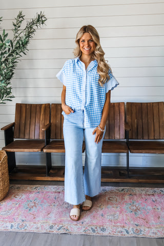 Charming Combination Gingham Top • Blue
