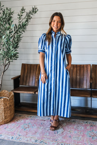 Oasis Stripes Pocket Dress • Blue