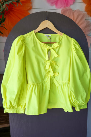 Summer Sale 53 • Yellow Bow Tie Peplum Top - FINAL SALE