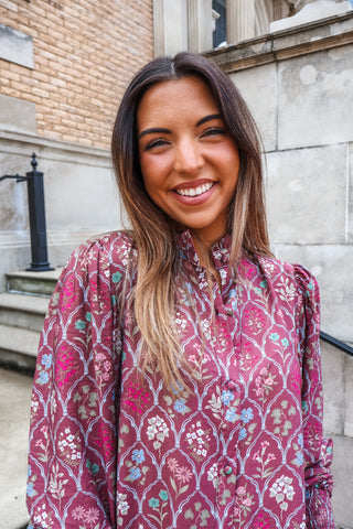 Vineyard Blooms Shirtdress • Wine