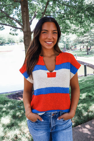 Summer Sale 17 • Tomato Striped Color Block Top - FINAL SALE
