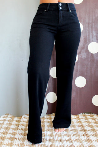 Brynn Double Button Wide Leg • Black