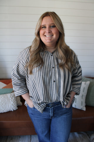 Double Up Striped Top • Chambray- PLUS
