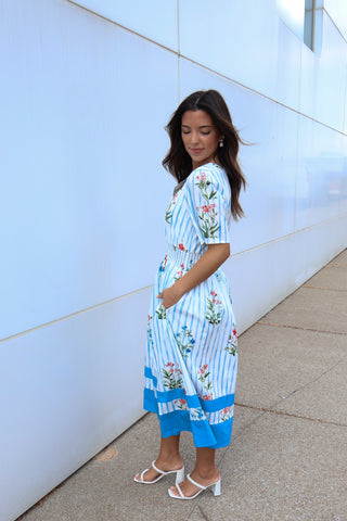 Fresh Picked Floral Pocket Dress • Blue Stripe