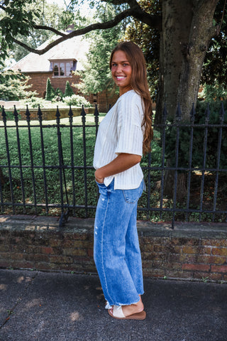 Boho Breeze Ribbed Top • Cream
