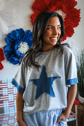 Born To Shine Star Patch Top • Heather Grey