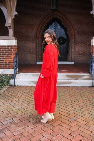 Season’s Best Striped Trim Dress • Red
