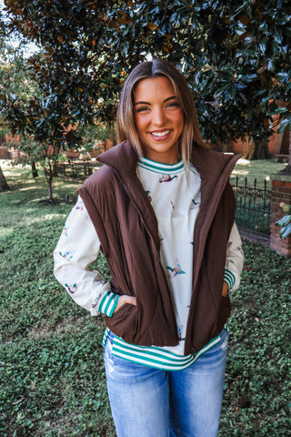 On The Move Puffer Vest • Cocoa Bean