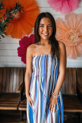 Tidelines Strapless Maxi • Blue Multi