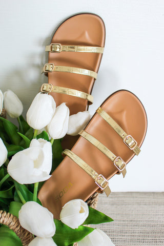 Elvina Three Strap Sandal • Gold - FINAL SALE