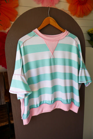 Summer Sale 49 • Mint/Pink Mixed Media Stripes - FINAL SALE