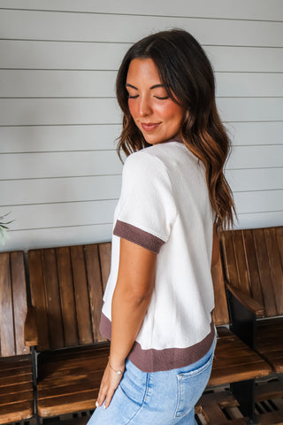 On The Daily Ringer Top • Ivory/Brown
