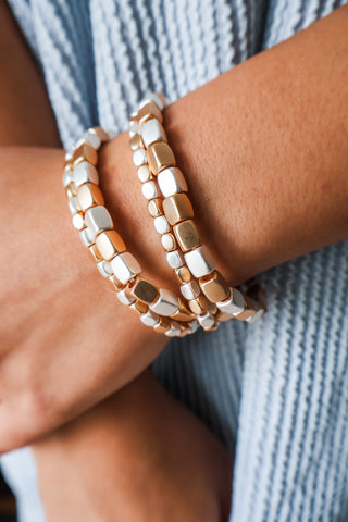 Mariah • two tone mixed metal matte bracelet stack