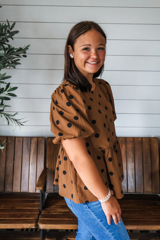 Hadley Dotted Peplum Top • Toffee