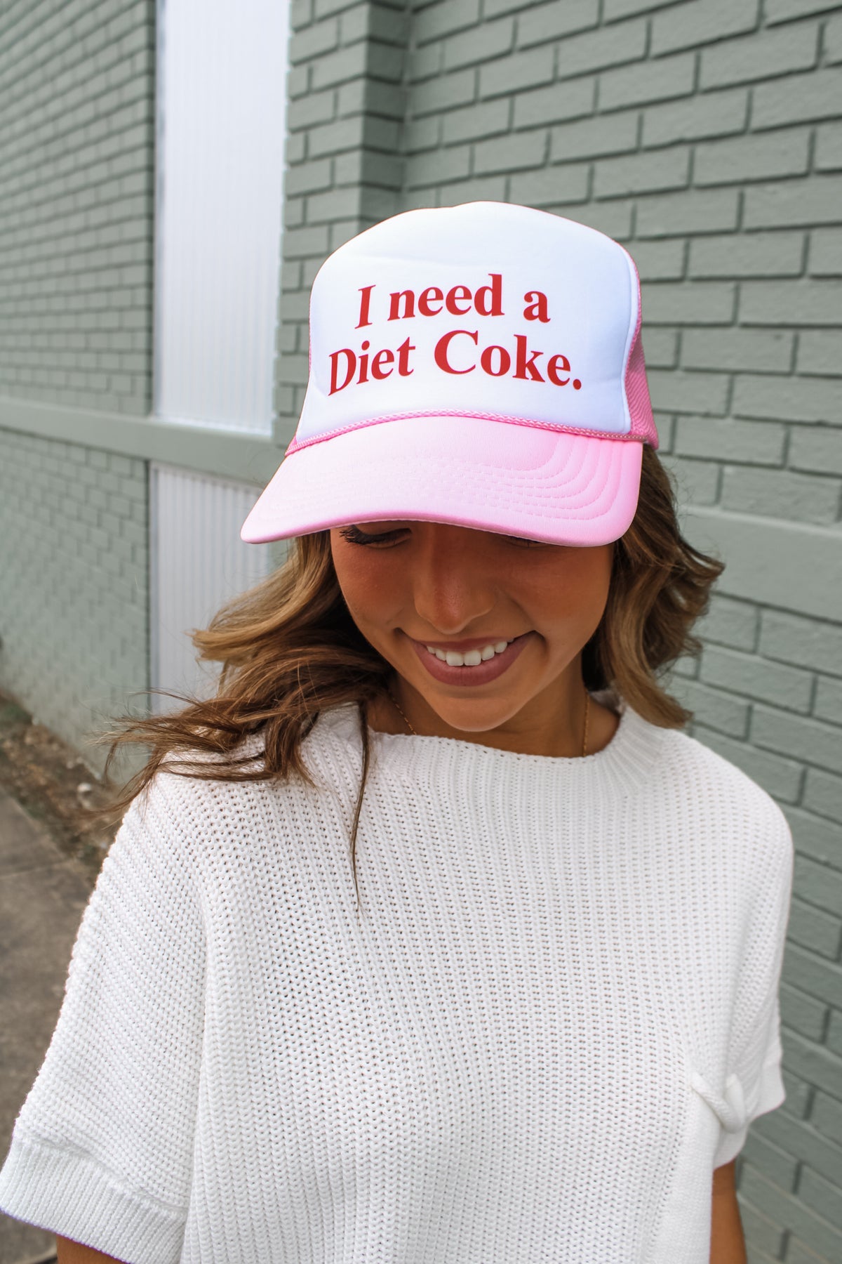 I Need A Diet Coke Trucker Hat • Pink