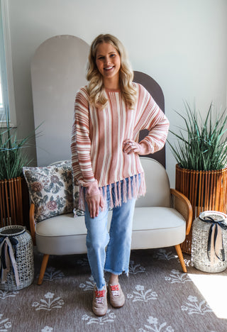 Fall Frenzy 22 • Striped Fringe Hem Sweater - FINAL SALE