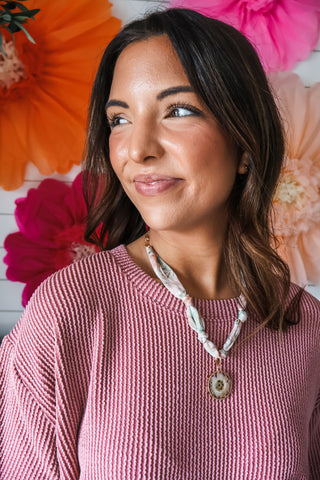 Pretty + Perfect • pink scarf necklace