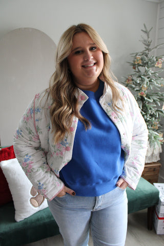 Winter Blossoms Quilted Jacket • Pink Floral - PLUS