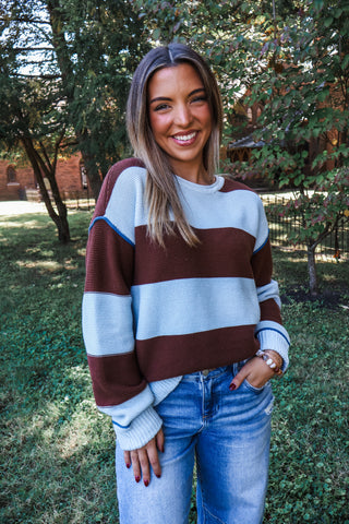 Espresso Run Striped Sweater • Brown/Blue