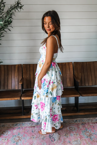 Precious Petals Ruffle Midi • White Floral - FINAL SALE