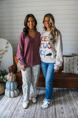 Wear On Repeat V-neck Sweater • Wine - FINAL SALE