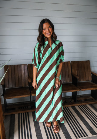 Nantucket Stripes Pocket Dress • Brown/Green