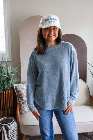 Open Road Ribbed Pullover • Blue