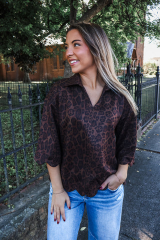 Leopard Muse Scallop Top • Brown/Black