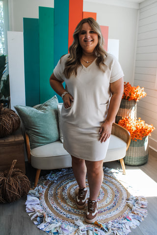 Walk In The Park Pocket Dress • Latte - PLUS - FINAL SALE