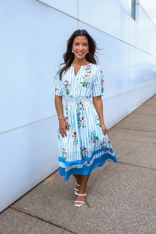 Fresh Picked Floral Pocket Dress • Blue Stripe
