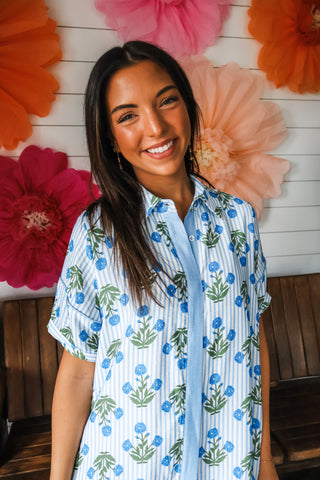 Wildflower Whimsy Shirtdress • Blue Stripe