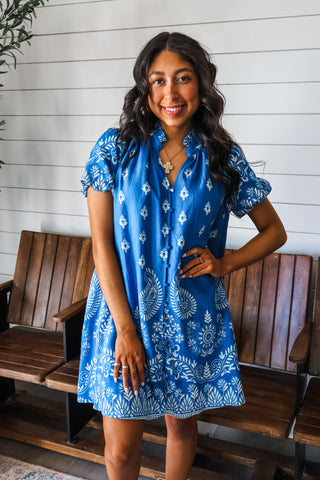 Paisley Paradise Button Front Dress • Blue