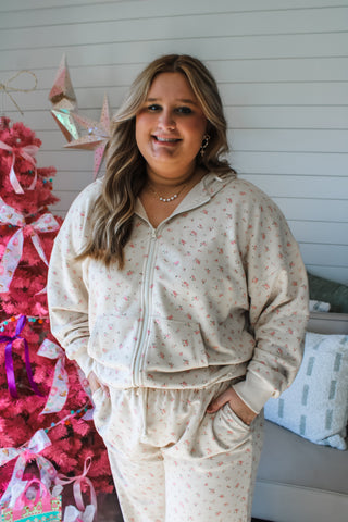 Winter Wishes Floral Hoodie • Cream - PLUS