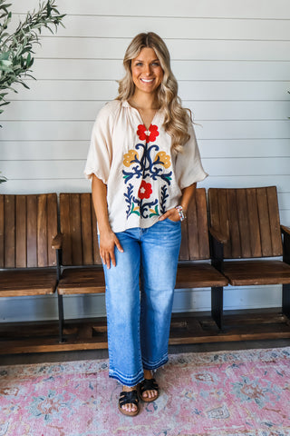 Heirloom Floral Embroidered Top • Cream