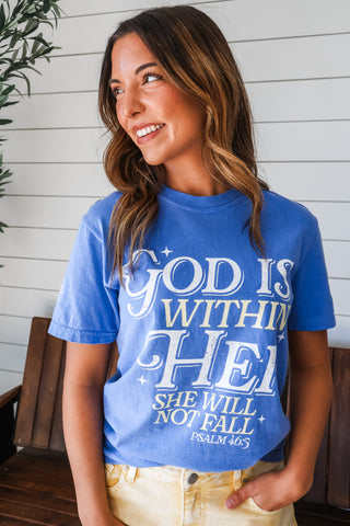 God Is Within Her Graphic Tee • Mystic Blue