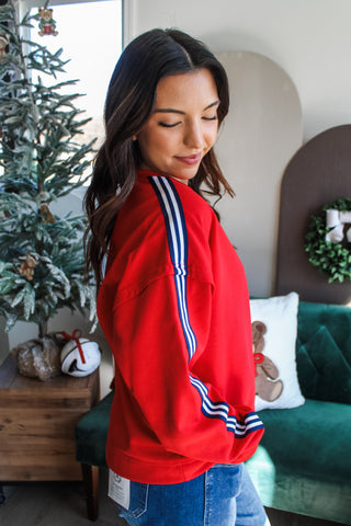 All Aboard Striped Pullover • Red