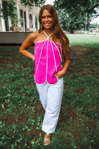Coastline Chic Linen Top • Fuchsia