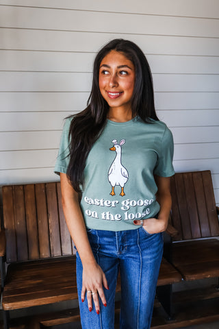 Easter Goose On The Loose Graphic Tee • Sage