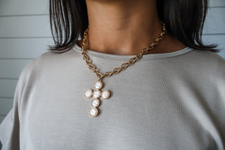 Good Graces Pearl Cross Necklace • White