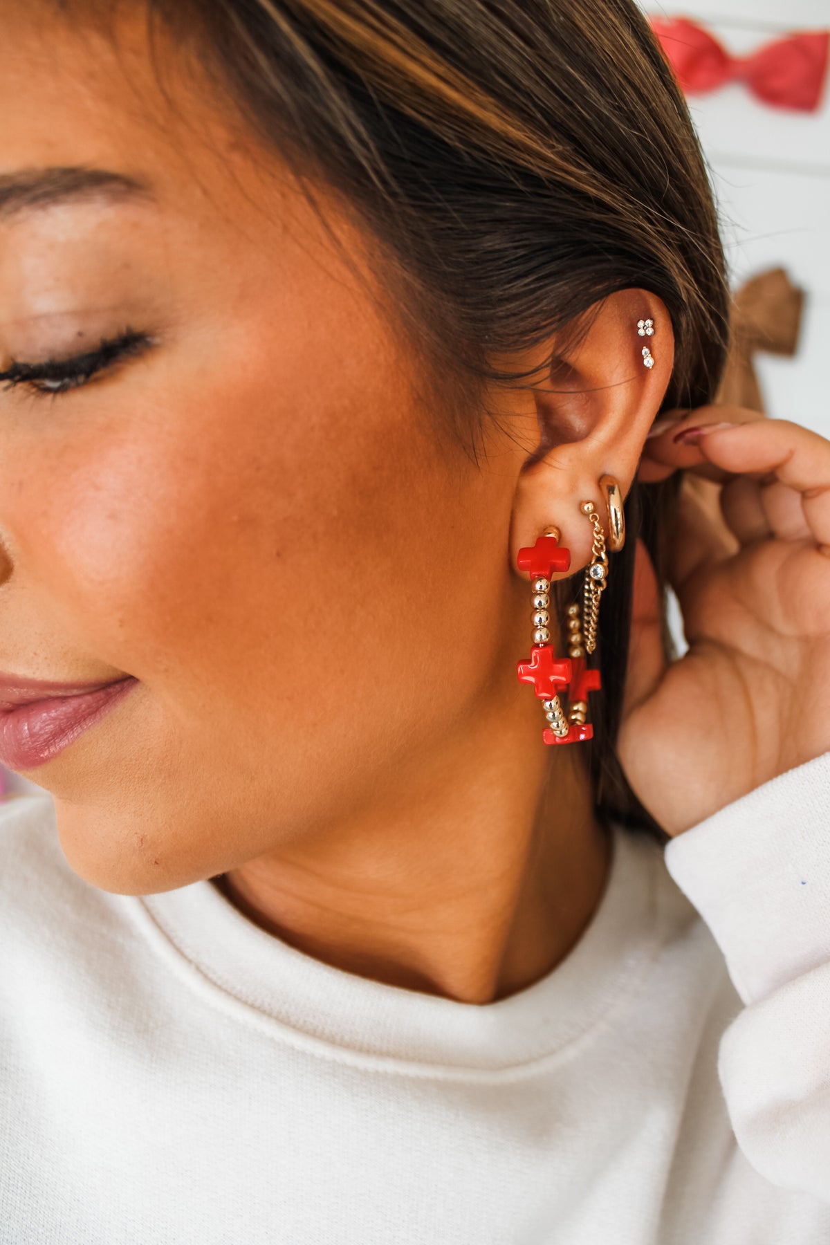 Crossing Paths Hoop Earrings • Red