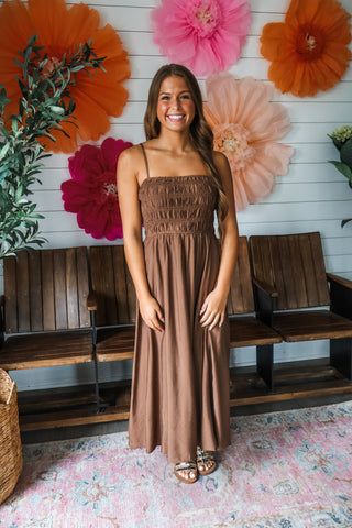 Forever Summer Smocked Midi • Dark Brown